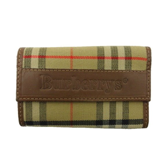 Burberry | Bags | Burberry Key Case Check Beige Canvas X Leather ...